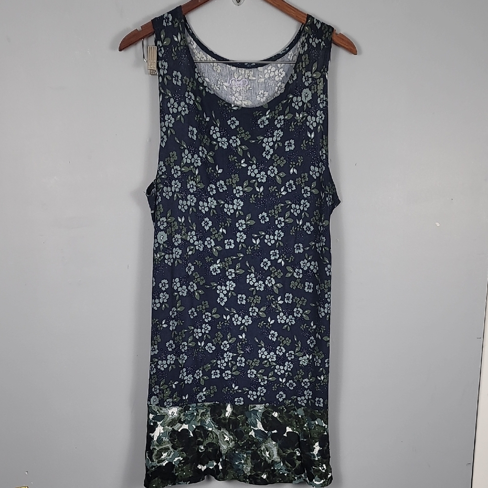 Logo Lori Goldstein Navy Floral Sleeveless Top Dress